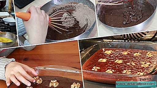Homemade chocolate and nut brownies. Recipe to make with children