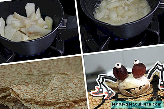 Pear compote crêpes with spiders. Halloween Recipe