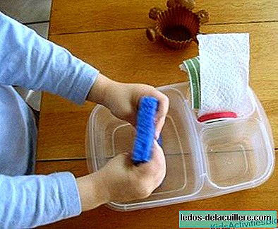 Science experiment with children: water absorption