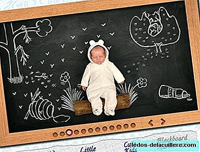 Orijinal çocuk fotoğrafçılığı: bir kara tahta üzerinde bebeğin maceraları