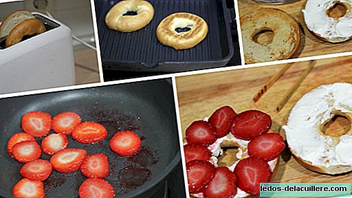 Bagels recipe with strawberries and cream cheese for breakfast on Sunday