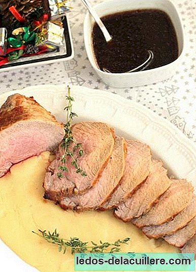 Roasted veal in the oven with vanilla puree garnish. Christmas Recipe