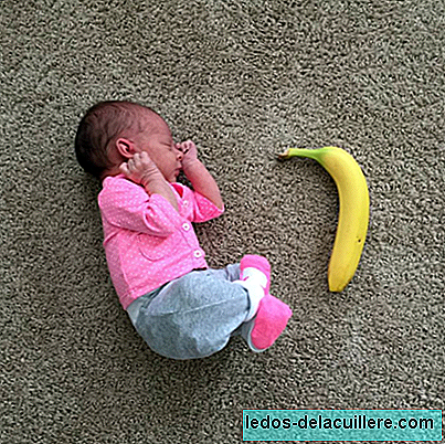 Uma mãe registra o crescimento de seu bebê comparando seu tamanho com objetos do cotidiano