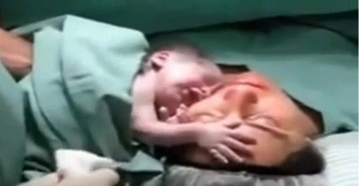Il neonato che non vuole separarsi da sua madre (video)