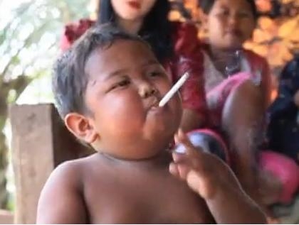 A 2-year-old boy smokes 40 cigarettes a day